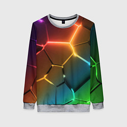 Свитшот женский Радужные неоновые плиты в разломе, цвет: 3D-меланж
