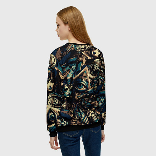 Женский свитшот Фараон Клеопатра Анубис и пирамиды / 3D-Черный – фото 4