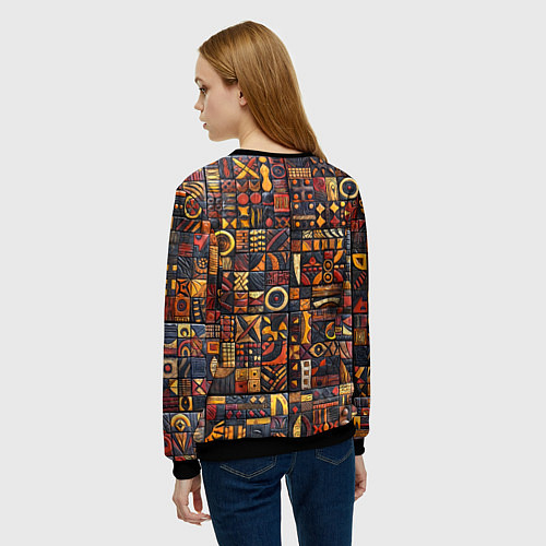 Женский свитшот Африканский орнамент - резьба по дереву / 3D-Черный – фото 4