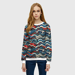 Свитшот женский Разноцветные абстрактные волны, цвет: 3D-белый — фото 2