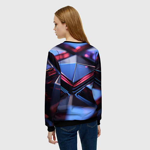 Женский свитшот Абстрактные фиолетовые плиты со свечением / 3D-Черный – фото 4