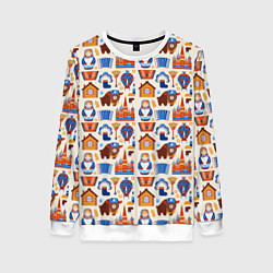 Женский свитшот Славянский узор с матрёшкой - русская душа паттерн