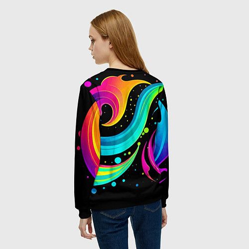 Женский свитшот Яркая неоновая абстракция - нейросеть / 3D-Черный – фото 4