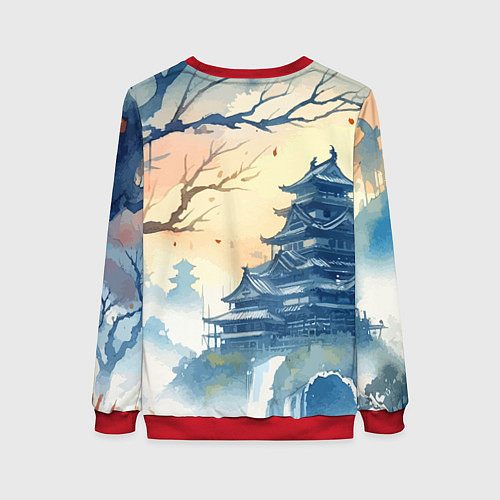 Женский свитшот Japanese landscape - watercolor / 3D-Красный – фото 2