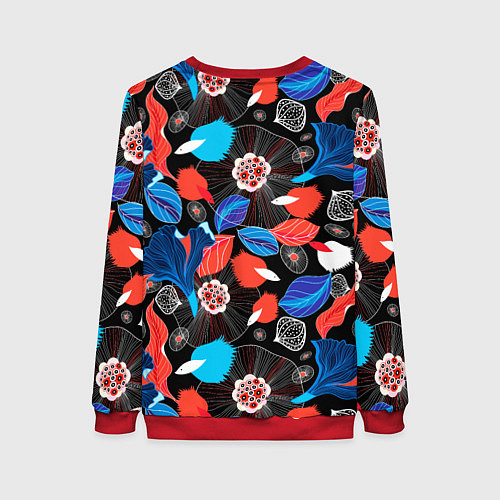 Женский свитшот Разноцветный цветочный орнамент / 3D-Красный – фото 2