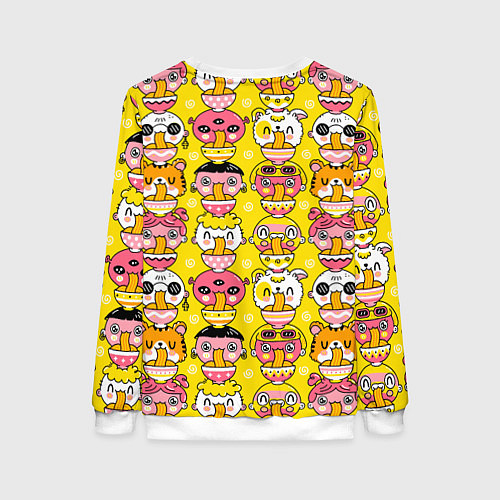 Женский свитшот Детишки и зверушки едят рамен / 3D-Белый – фото 2