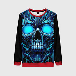 Женский свитшот Неоновый кибер череп - нейроарт микросхема