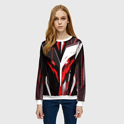 Свитшот женский Красно-белый абстрактный демонический шлем, цвет: 3D-белый — фото 2