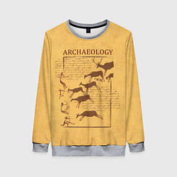 Свитшот женский Археолог - наскальные рисунки с оленями, цвет: 3D-меланж