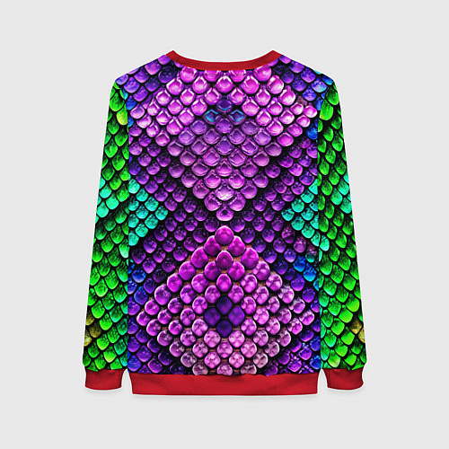 Женский свитшот Фиолетовая текстурная кожа змеи / 3D-Красный – фото 2