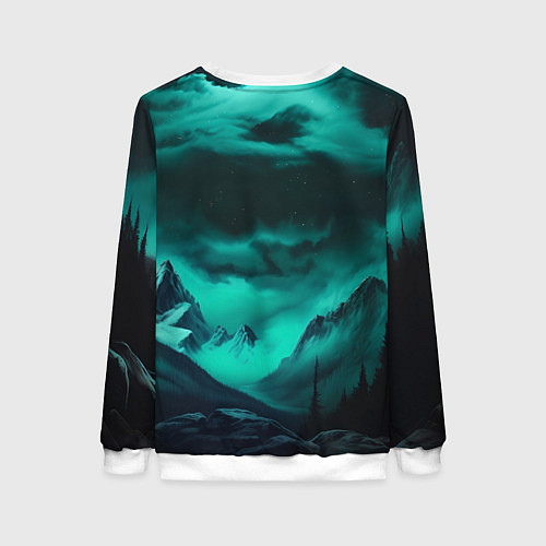 Женский свитшот Волки воют на луну и северное сияние / 3D-Белый – фото 2