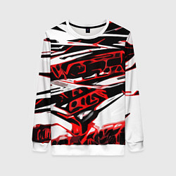Свитшот женский Красно-чёрная агрессивная абстракция на белом фоне, цвет: 3D-белый