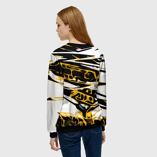 Женский свитшот Жёлто-чёрная агрессивная абстракция на белом фоне / 3D-Черный – фото 4