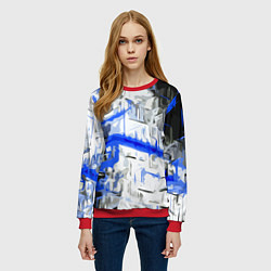 Свитшот женский Сине-белая абстракция на чёрном фоне, цвет: 3D-красный — фото 2
