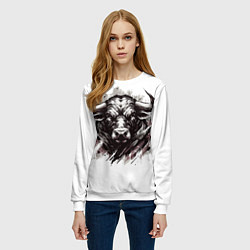 Свитшот женский Гранж - портрет быка: голова, цвет: 3D-белый — фото 2