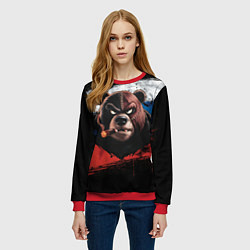Свитшот женский Медведь на фоне российского флага, цвет: 3D-красный — фото 2