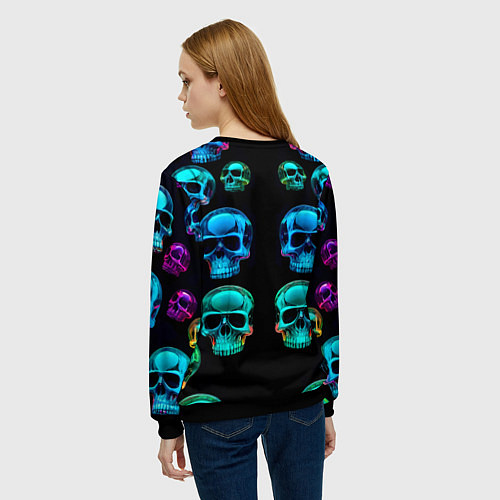 Женский свитшот Neon skulls - ai art pattern / 3D-Черный – фото 4