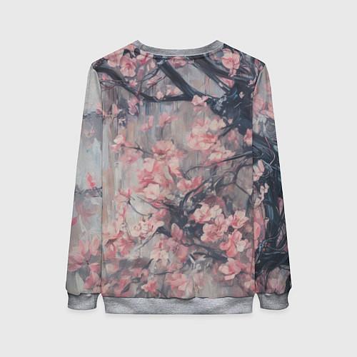 Женский свитшот Девушка андроид в розовых цветах / 3D-Меланж – фото 2
