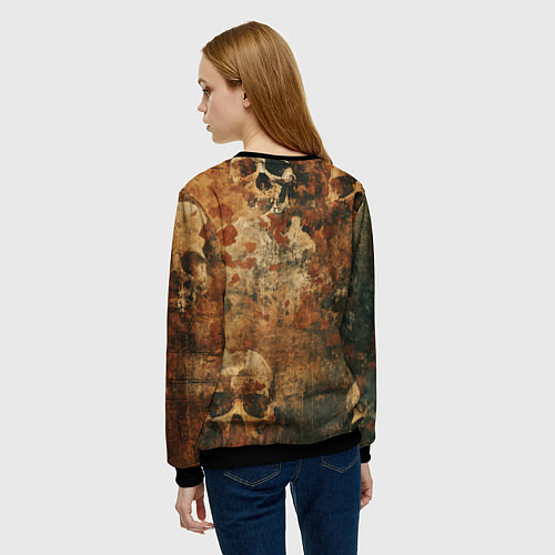 Женский свитшот Грязный гранж с черепами / 3D-Черный – фото 4