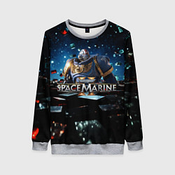Свитшот женский Warhammer 40000 space marine 2 ультрамарин в броне, цвет: 3D-меланж