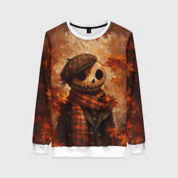 Свитшот женский Тыквенный Джек в кепке, цвет: 3D-белый