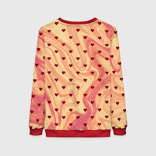 Женский свитшот Жёлто-красный абстракция с маленькими сердечками / 3D-Красный – фото 2