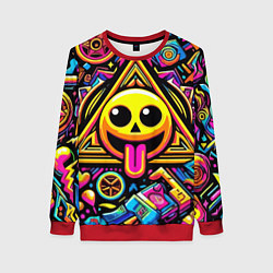 Женский свитшот Красочный паттерн со смайликом - нейроарт