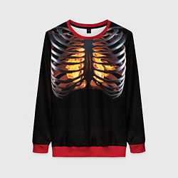 Свитшот женский Огонь в груди скелета - костюм на хэллоуин, цвет: 3D-красный