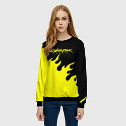 Свитшот женский Cyberpunk 2077 желтый fire, цвет: 3D-черный — фото 2