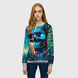 Свитшот женский Cool cyber skull - neon glow, цвет: 3D-меланж — фото 2