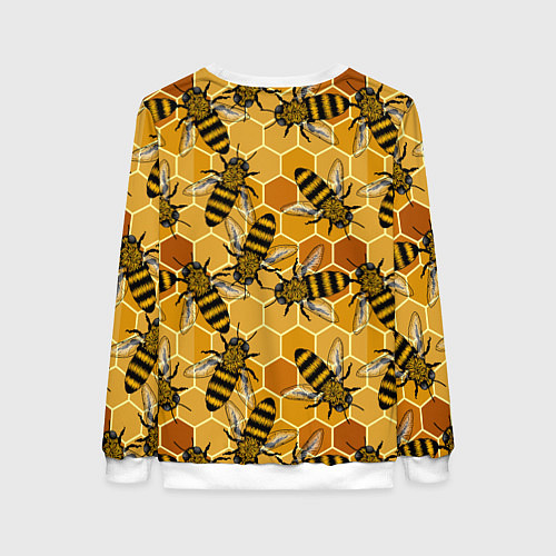 Женский свитшот Пчелы на сотах паттерн / 3D-Белый – фото 2