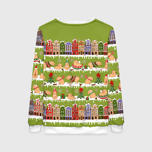 Женский свитшот Много капибар семьей на Новый год и Рождество / 3D-Белый – фото 2