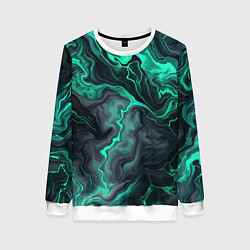 Женский свитшот Бирюзовый мрамор на черном фоне