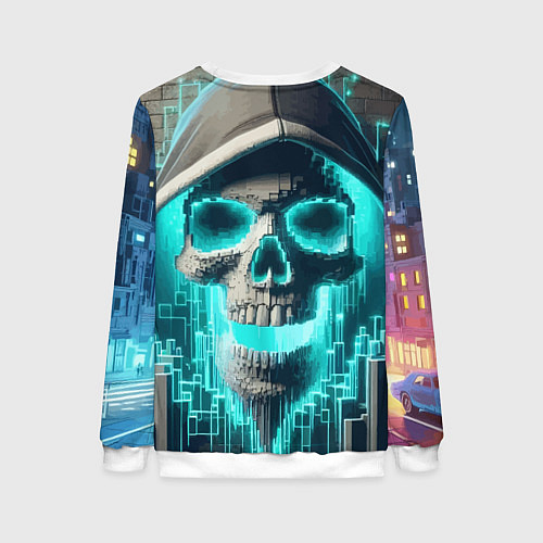 Женский свитшот Скелет в балахоне - граффити кибер-хакер / 3D-Белый – фото 2