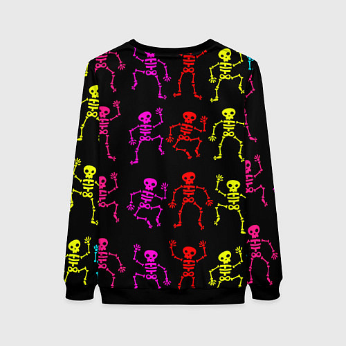 Женский свитшот Разноцветные танцующие скелетики паттерн / 3D-Черный – фото 2
