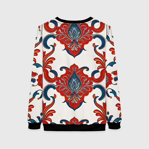 Женский свитшот Узор красно-синий на белом фоне / 3D-Черный – фото 2
