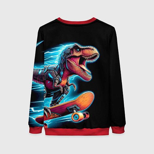 Женский свитшот Cool Dino on a skateboard - neon glow fantasy / 3D-Красный – фото 2