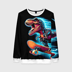 Свитшот женский Cool Dino on a skateboard - neon glow fantasy, цвет: 3D-белый