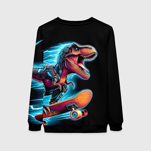 Женский свитшот Cool Dino on a skateboard - neon glow fantasy / 3D-Черный – фото 2