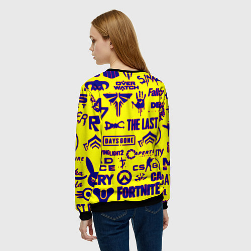 Женский свитшот Логотипы игр на жёлтом / 3D-Черный – фото 4
