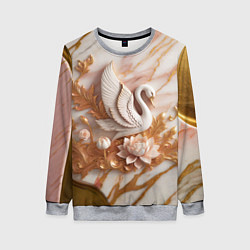 Женский свитшот Фарфоровый лебедь и лотос на розовом мраморе