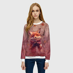 Свитшот женский Довольный лис в шарфе, цвет: 3D-белый — фото 2