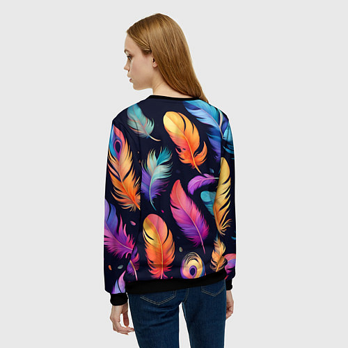 Женский свитшот Разноцветные переливающиеся перья / 3D-Черный – фото 4