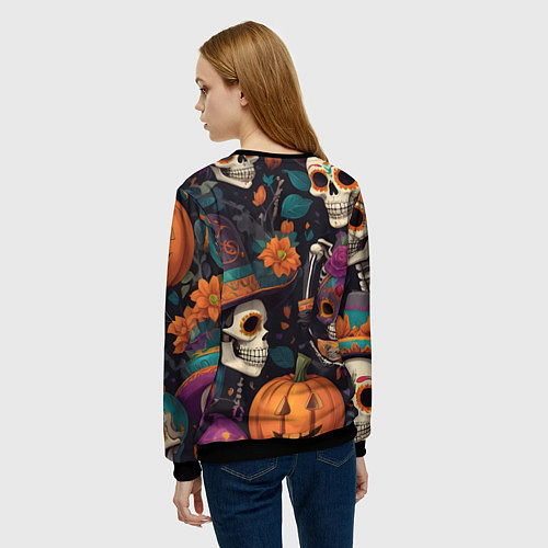 Женский свитшот Хэллоуин страшилки черепа / 3D-Черный – фото 4