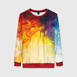 Свитшот женский Подтеки масляных красок, цвет: 3D-красный