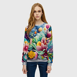 Свитшот женский Объемные цветы лето, цвет: 3D-меланж — фото 2