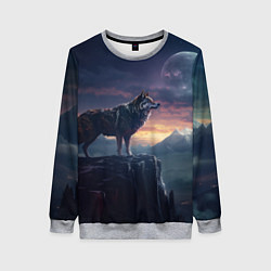 Свитшот женский Волк и луна, цвет: 3D-меланж