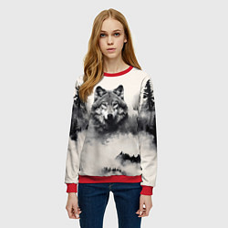 Свитшот женский Голова серого волка, цвет: 3D-красный — фото 2