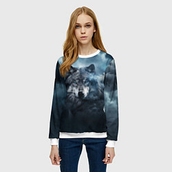 Свитшот женский Волк ночью под луной, цвет: 3D-белый — фото 2