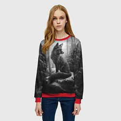 Свитшот женский Серая лиса в зимнем лесу, цвет: 3D-красный — фото 2